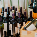 Wine bottles on display