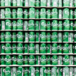 Cans of Carlsberg stacked