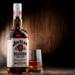 Jim Beam bottle with glass