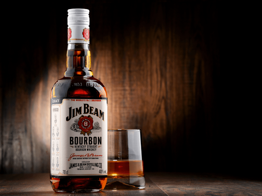 Jim Beam bottle with glass