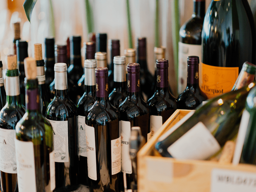 Wine bottles on display