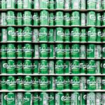 Cans of Carlsberg stacked