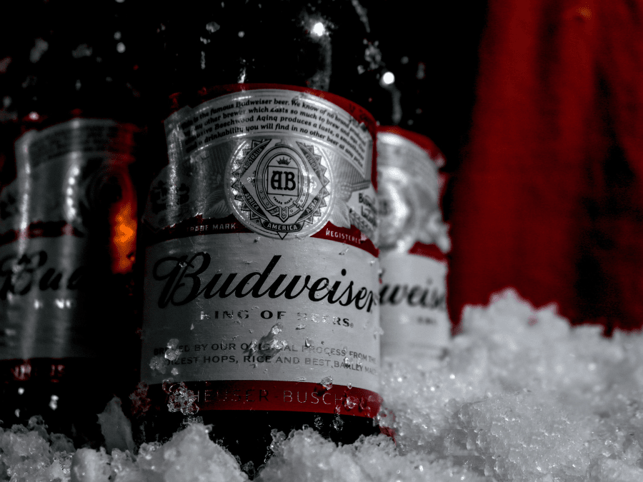 Budweiser bottle on ice