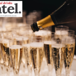 Champagne poured into glasses on a tray
