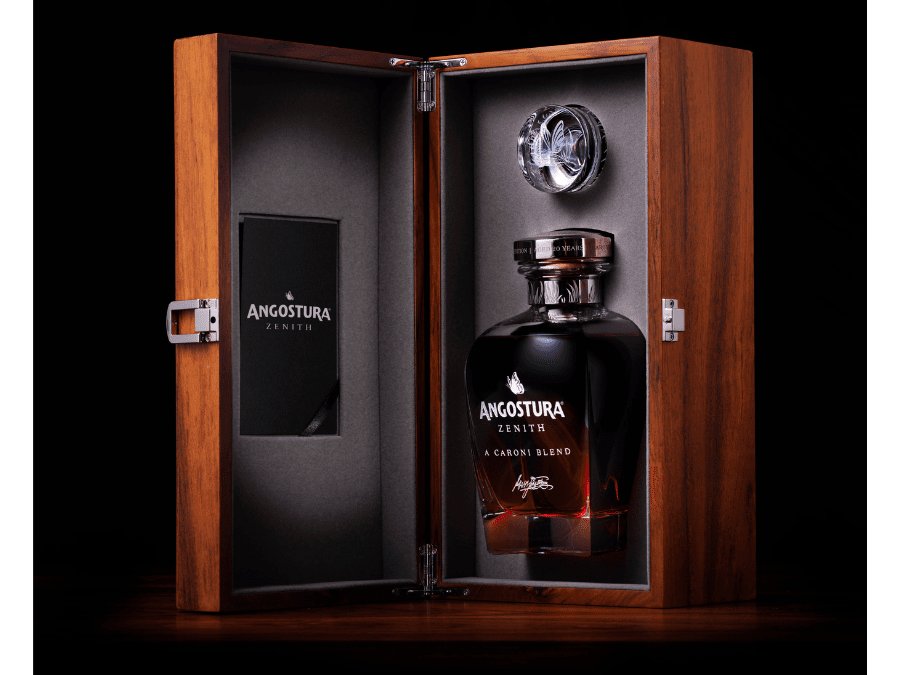 Angostura Zenith bottle and wooden box
