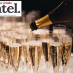 Champagne poured into glasses on a tray