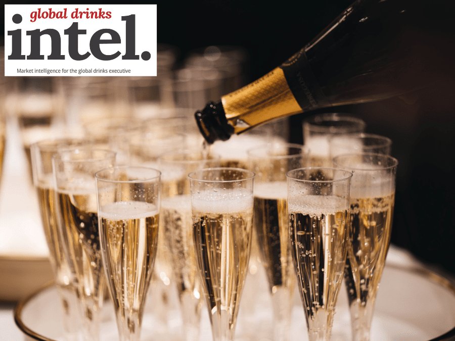 Champagne poured into glasses on a tray