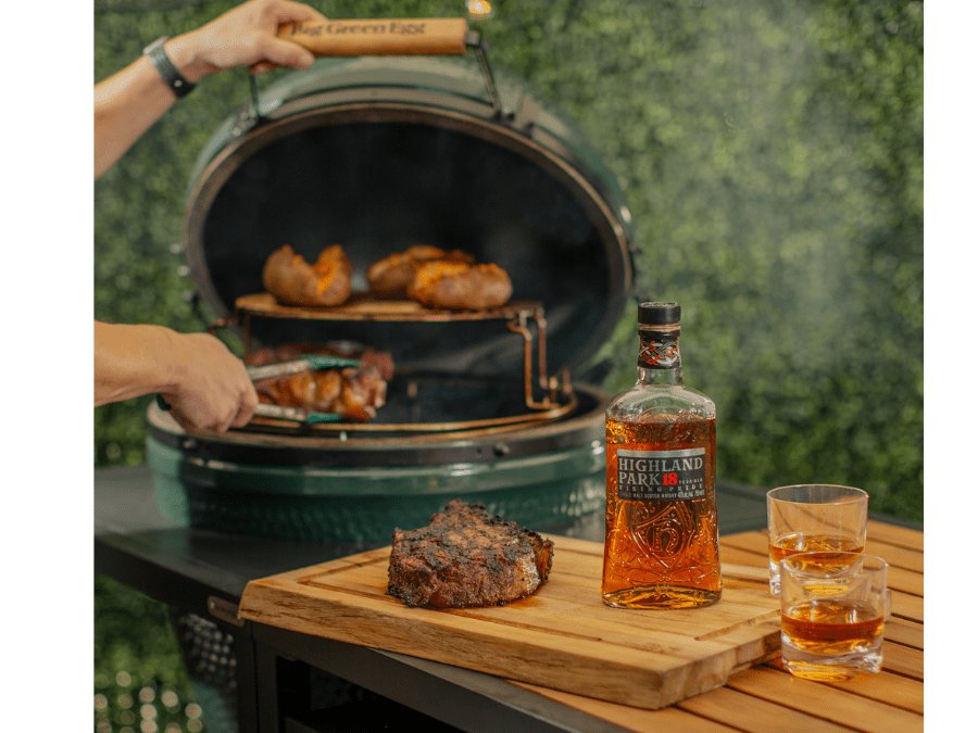 Highland Park bottle with Big Green Egg unit