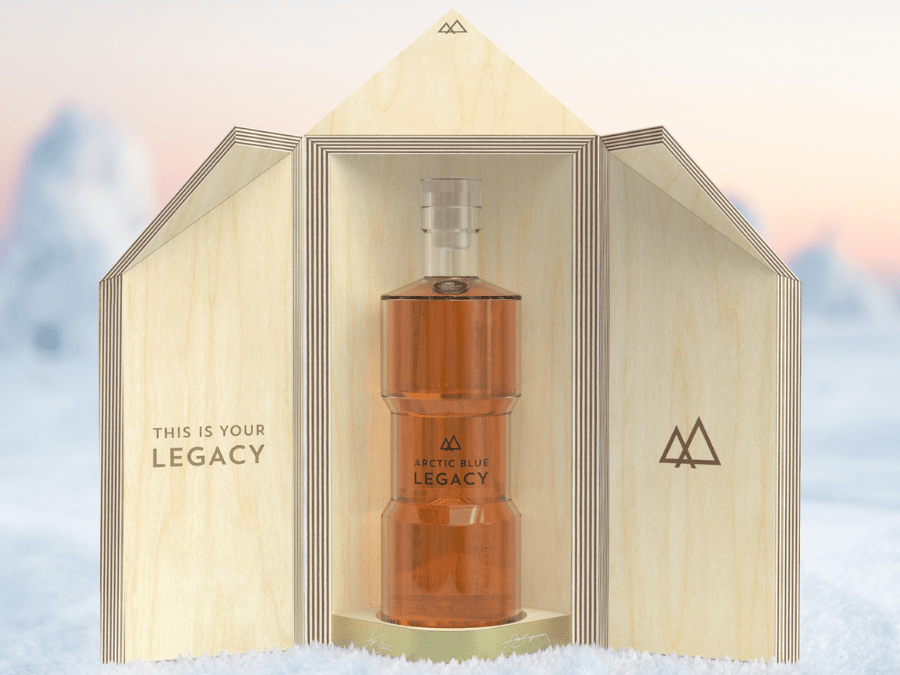 Arctic Blue Legacy Gin bottle and case