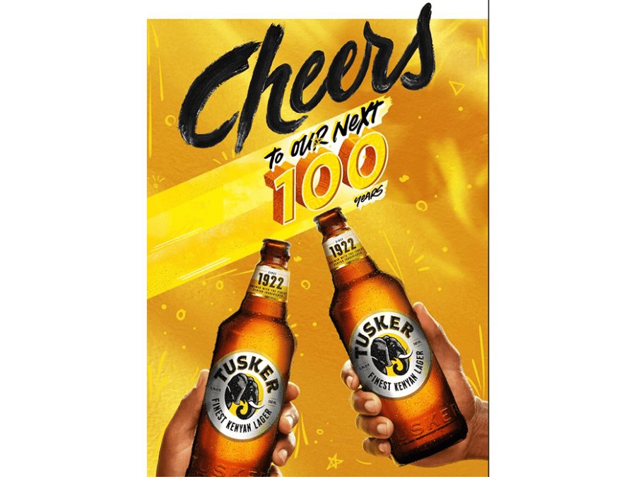 Tusker bottles on 100th anniversary poster for East African Breweries