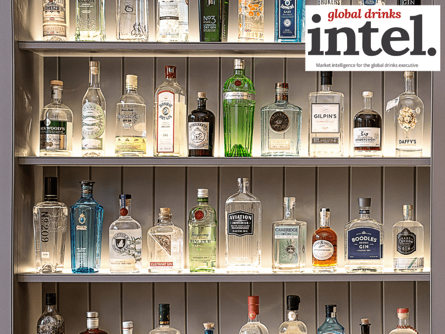 Gin bottles on back bar