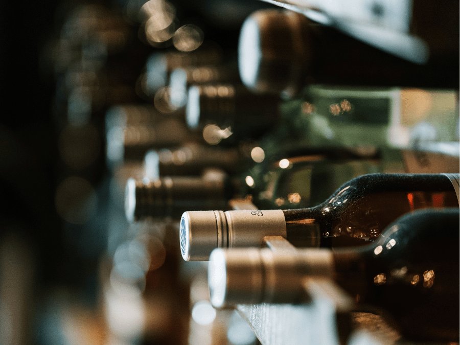 Wine bottles in a rack