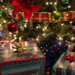 Wrapped presents under a Christmas tree