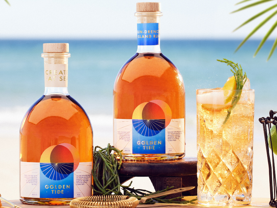 Two bottles of The Tidal Rum's Golden Time expression