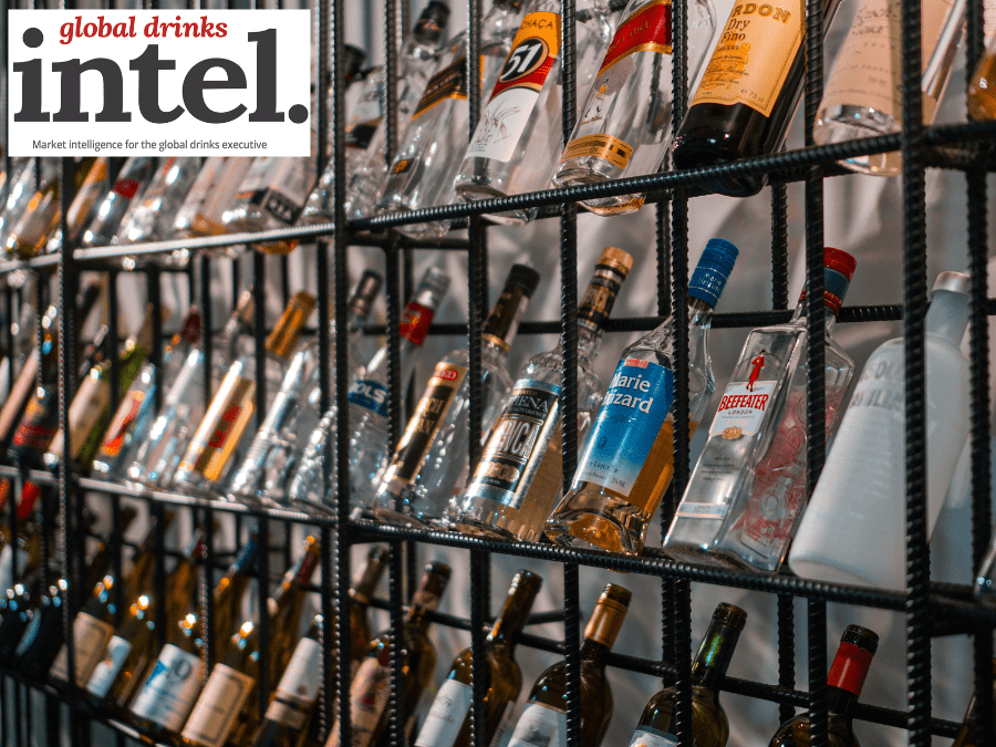 Bottles of spirits on display shelves