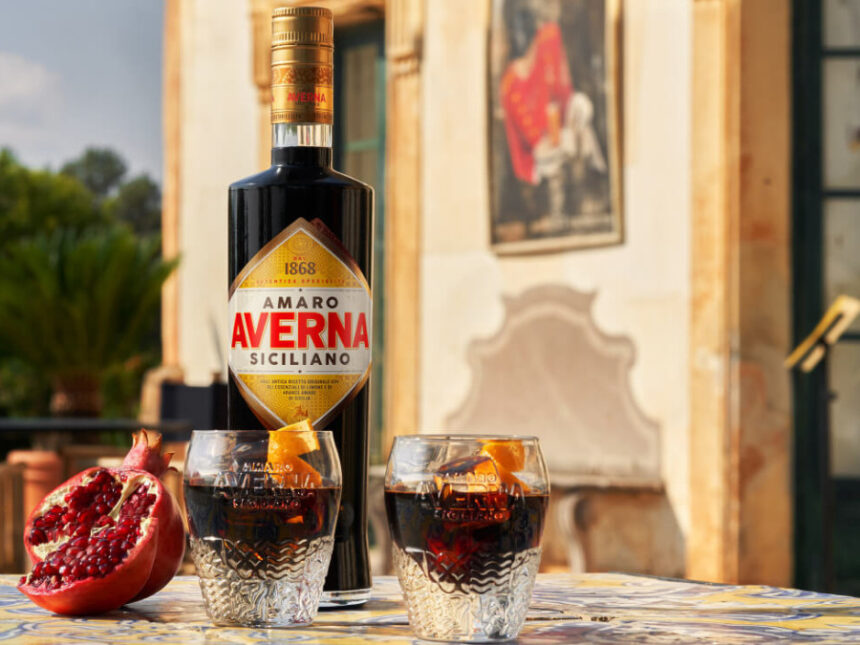 Amaro Averna Siciliano bottle with two serves