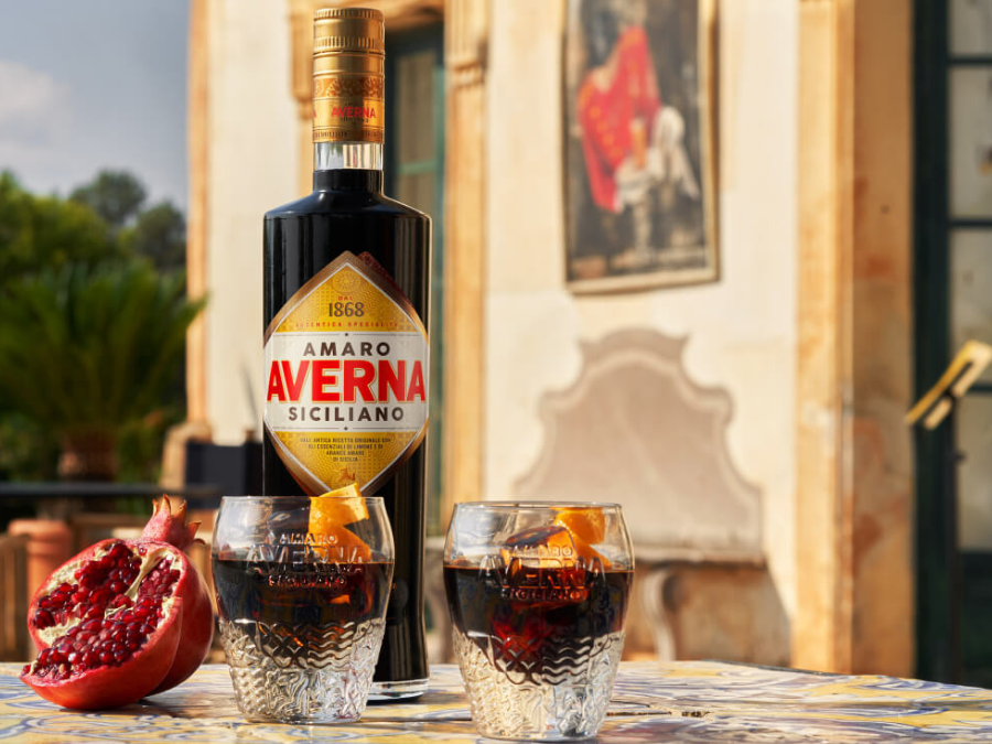 Amaro Averna Siciliano bottle with two serves