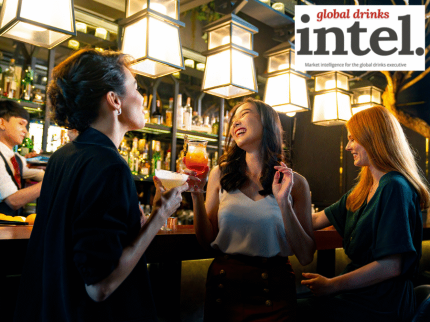 Three female drinkers in a bar
