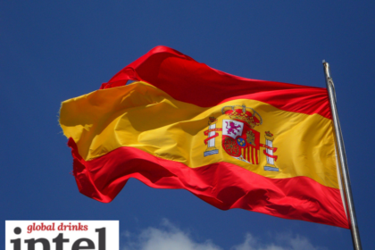 Spanish flag against blue sky background