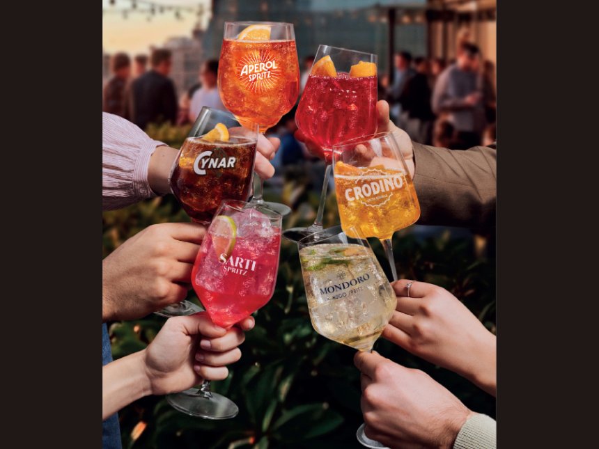 Six branded glasses, all brands owned by Campari Group