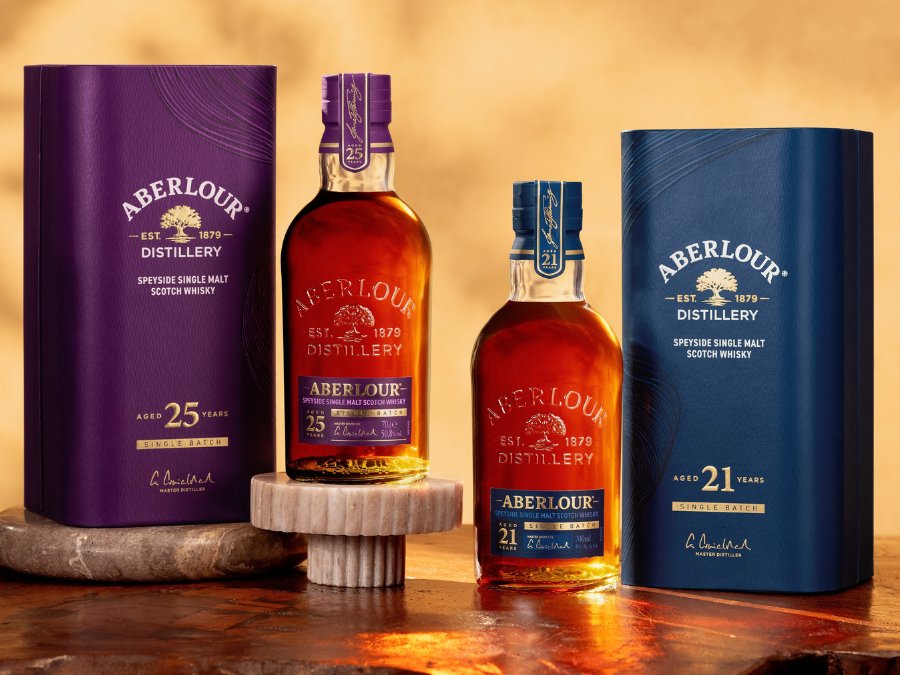 Aberlour 21 Year Old and 25 Year Old bottles and boxes