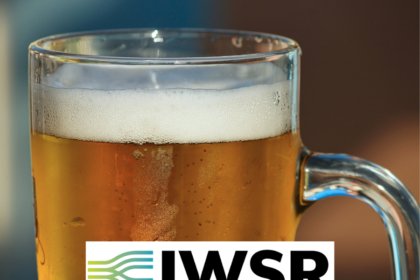 Glass of beer with IWSR logo
