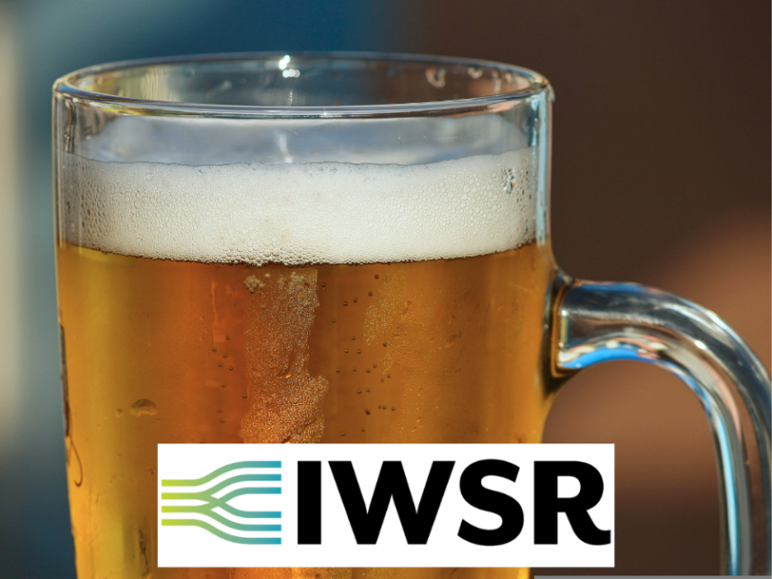 Glass of beer with IWSR logo