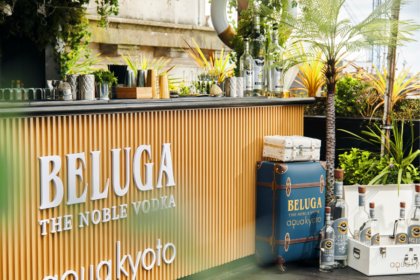 Aqua Kyoto restaurant reception with Beluga branding