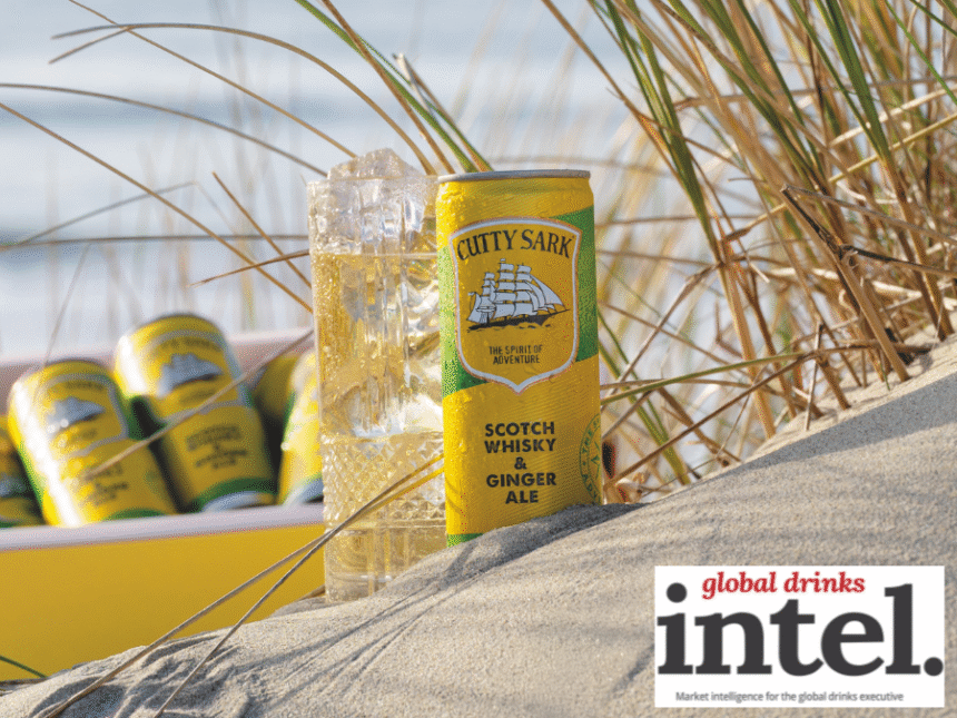 Cutty Sark RTD can with a serve on a beach