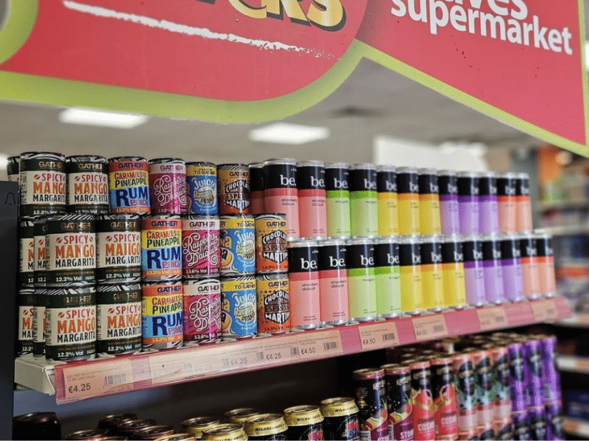 Global Brands range of RTDs on a supermarket shelf