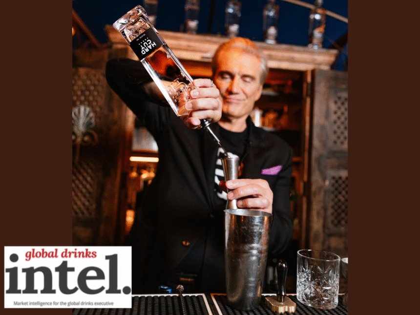 Dolph Lundgren pouring Hard Cut Vodka behind a bar