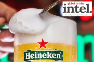 Heineken branded glass in close-up