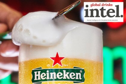 Heineken branded glass in close-up