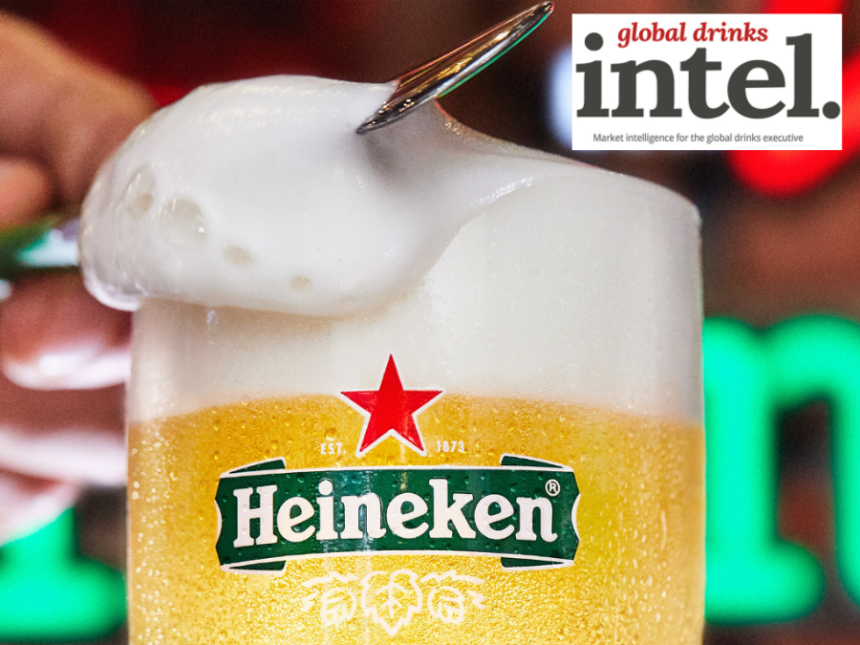 Heineken branded glass in close-up