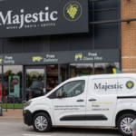 Exterior of Majestic retail outlet with branded van