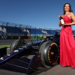 Model Eleanor Baillieu with F1 car plus Penfolds bottle
