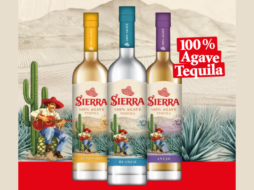Sierra 100% Agave, Blanco, Reposado and Anejo bottles