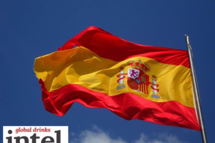 Spanish flag against blue sky background