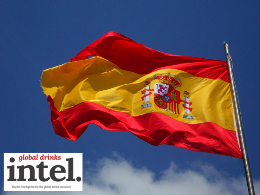 Spanish flag against blue sky background