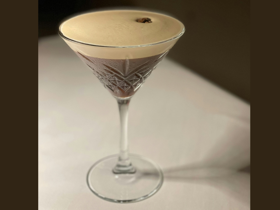 Espresso martini cocktail on a bar