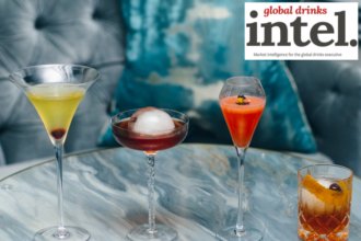 Rum-based cocktails on a bar
