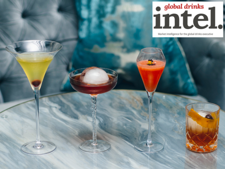 Rum-based cocktails on a bar