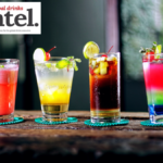 Four cocktail serves of different colours