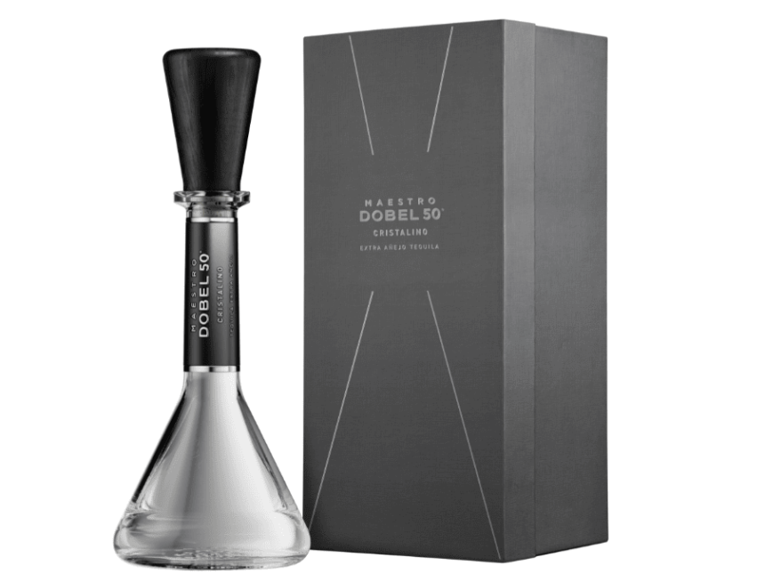 Bottle of and box for Maestro Dobel 50 Extra Anejo Cristalino