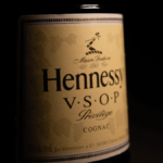 Close-up of a bottle of Hennessy cognac