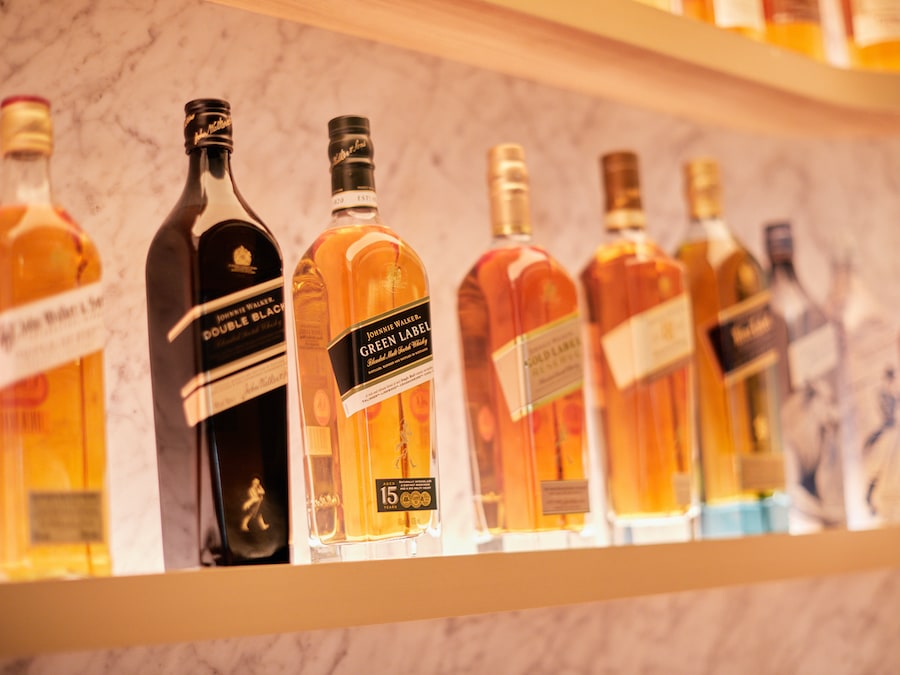 Display of Johnnie Walker bottles