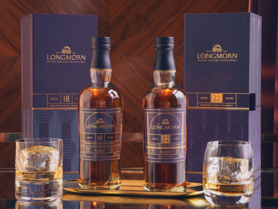 Bottles of and boxes for Longmorn 18- and 22-Year Old single malts