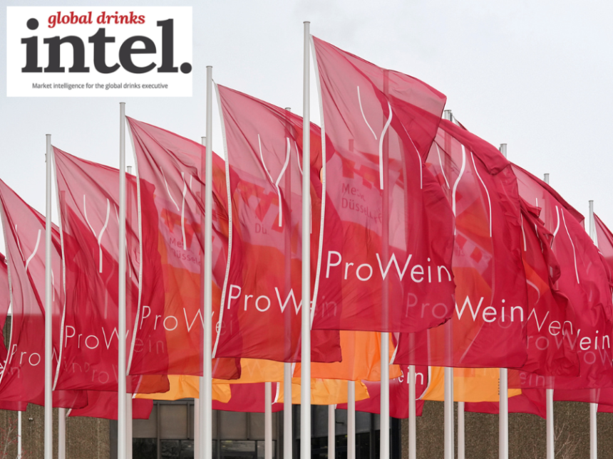 A row of ProWein flags outside the exhibition building