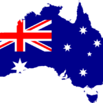 Outline of Australia in-filled with the Australian flag