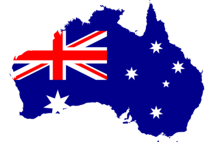 Outline of Australia in-filled with the Australian flag